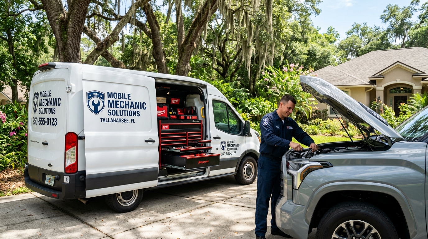 Mobile technician replacing alternator on pickup truck in Tallahassee FL